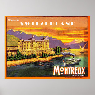 Montreux, lake Geneva, Switzerland, vintage travel ポスター