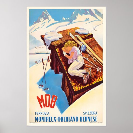 Montreux-Oberland Bernese Switzerland Vintage Ski ポスター (正面)
