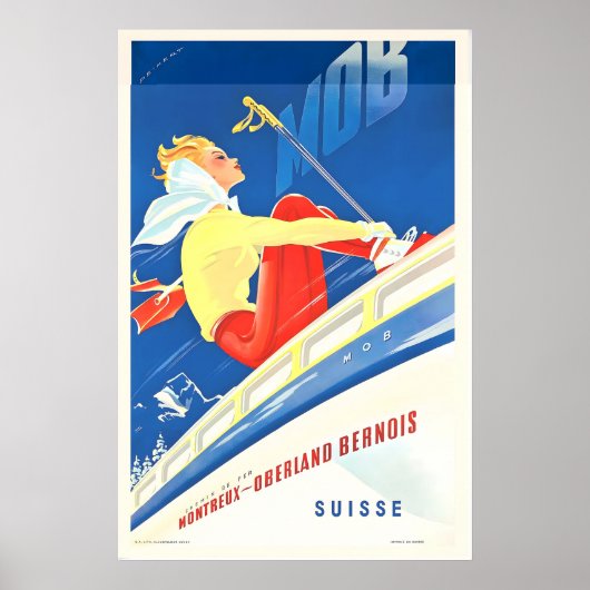 Montreux Oberland Bernois Switzerland Vintage Ski ポスター (正面)