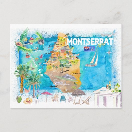Montserrat Antillas Ilustrado Viaje Caribeño ポストカード (正面)