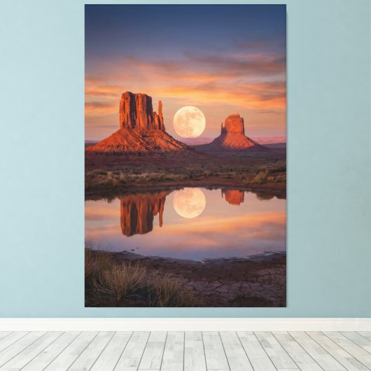 Monument Valley Supermoon Reflection – Desert キャンバスプリント (インサイチュ (ウッドフロア))