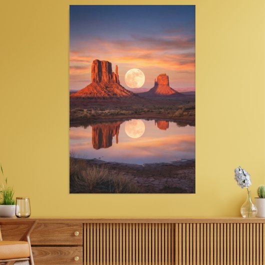 Monument Valley Supermoon Reflection – Desert キャンバスプリント (インサイチュ (リビング))
