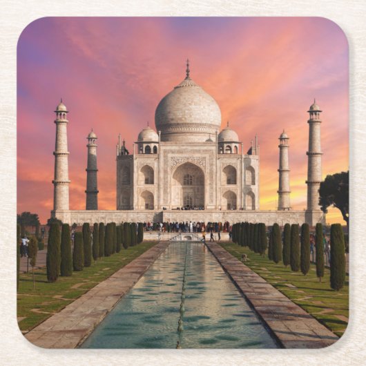 Monuments | Colorful View of the Taj Mahal スクエアペーパーコースター (正面)