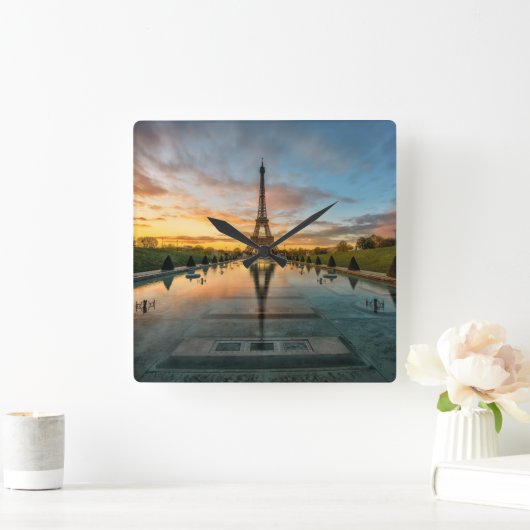 Monuments | Eiffel Tower Sunrise スクエア壁時計 (ホーム)