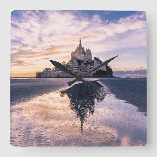 Monuments | Mont Saint-Michel, Normandy France スクエア壁時計 (正面)
