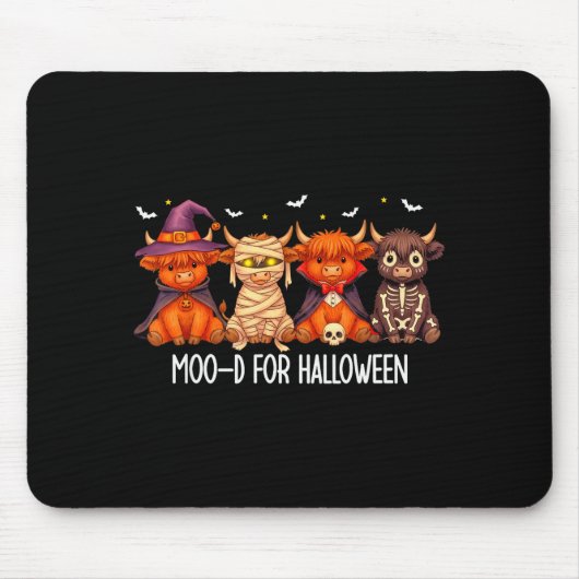 Moo-d For Halloween Boo Ghost Highland Cow Hallowe マウスパッド (正面)