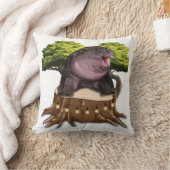 Moo Deng Hippo sits on a tree. クッション (ブランケット)