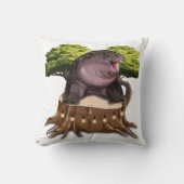 Moo Deng Hippo sits on a tree. クッション (正面)