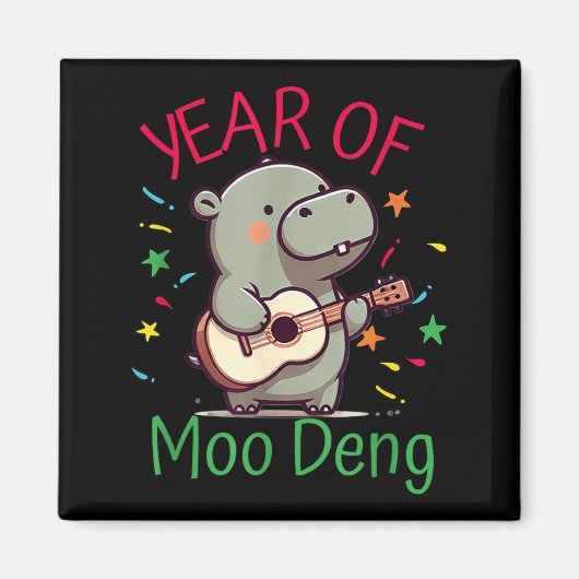 Moo Deng Is A Pygmy Hip Happy New Year Funny マグネット (正面)