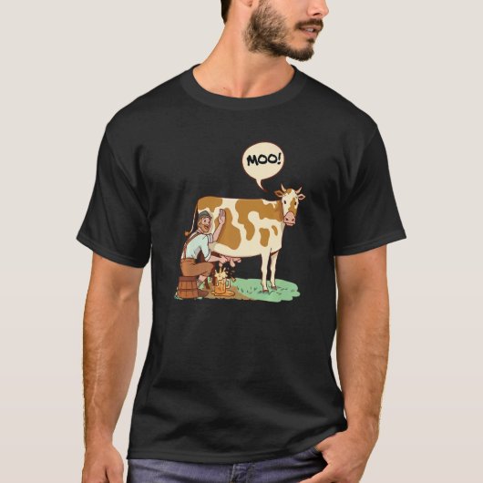 Moo Graphic Agriculture Agriculteur Farmer Tractor Tシャツ (正面)