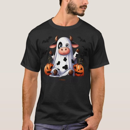 Moo I Mean Boo Funny Cow Lover Halloween Ghost Tシャツ (正面)