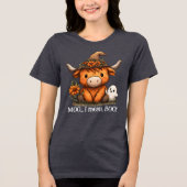 Moo I Mean Boo Highland Cow Halloween Ghost トライブレンドＴシャツ (正面)