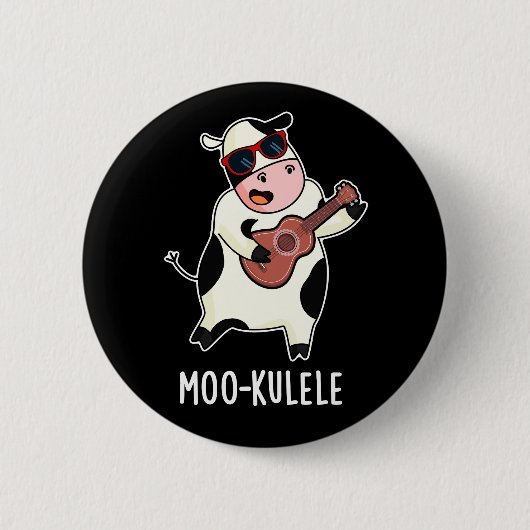 Moo-kulele Funny Ukulele Cow Pun Dark BG 缶バッジ (正面)