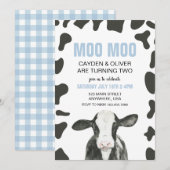 Moo Moo 2歳の誕生日おめでとう Plaid 招待状 (正面/裏面)