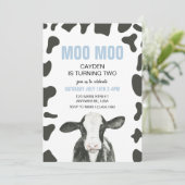 Moo Moo 2歳の誕生日おめでとう Plaid cow 2nd Birthday 招待状 (スタンド正面)