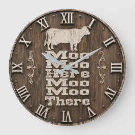 Moo Moo Here Moo Moo There Rustic Farmhouse Cow ラージ壁時計