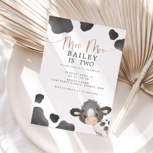 Moo Moo I'm Two Cow 2nd Birthday 招待状