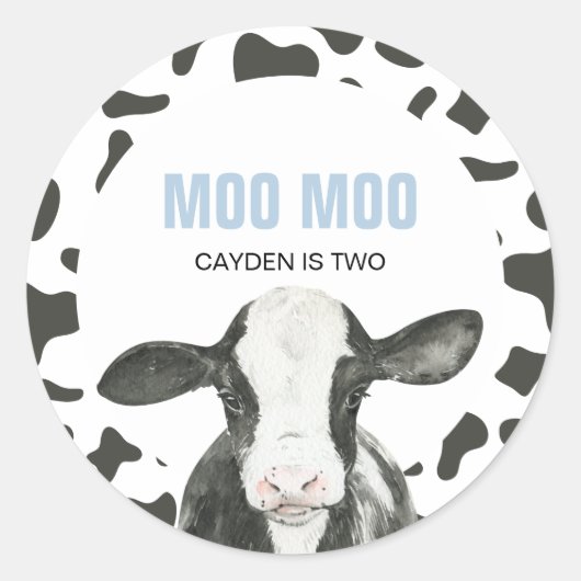 MOO MOO I'm TWO Cow Print 2nd birthday ラウンドシール (正面)
