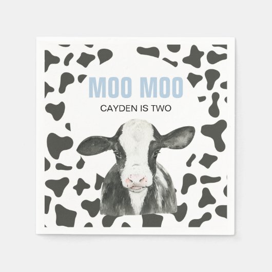 MOO MOO I'm TWO Cow Print birthday スタンダードカクテルナプキン (正面)