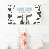 MOO MOO I'm two Cow Print Birthday Banner 横断幕 (インサイチュ)
