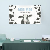 MOO MOO I'm two Cow Print Birthday Banner 横断幕 (トレードショー)