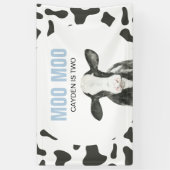 MOO MOO I'm two Cow Print Birthday Banner 横断幕 (縦)