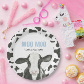MOO MOO I'm TWO Cow Print birthday Paper Plates ペーパープレート (パーティー)
