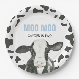 MOO MOO I'm TWO Cow Print birthday Paper Plates ペーパープレート