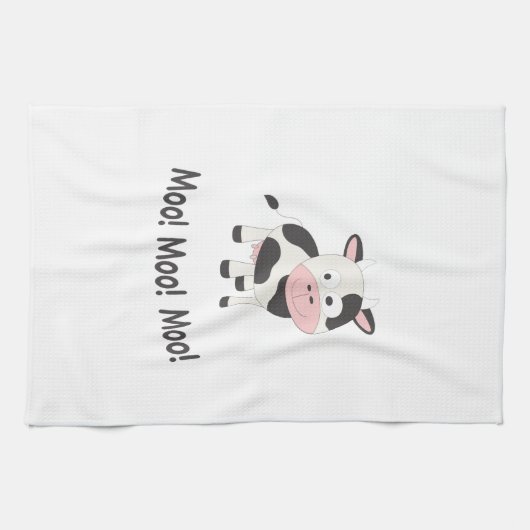 Moo Moo Mooのかわいい漫画牛 キッチンタオル (横)