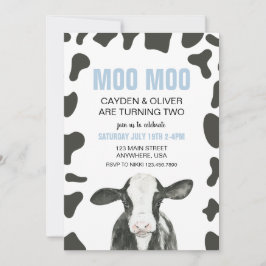 Moo Moo we are turning TWO Plaid Birthday 招待状