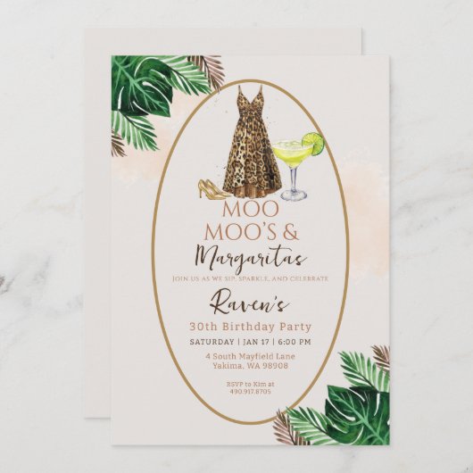 Moo Moo's & Margaritas Birthday 招待状 (正面/裏面)