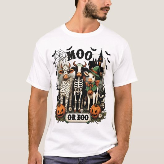 Moo or Boo Halloween Cow Tシャツ (正面)