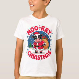 Moo-rry Christmas Funny Cow Santa Christmas Tシャツ