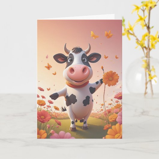 Moo-sical Birthday Celebration カード (黄色い花)