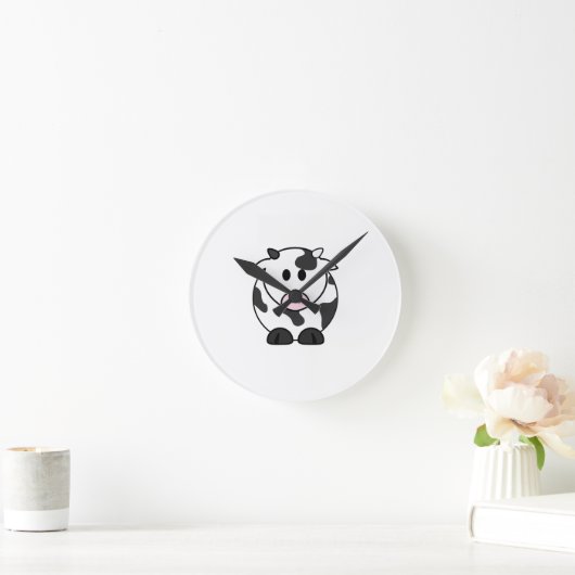 Moo Time – Cute Cow Wall Clock ラウンド壁時計 (ホーム)