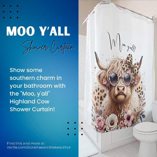 "Moo, y'all" ハイランドカウ シャワーカーテン