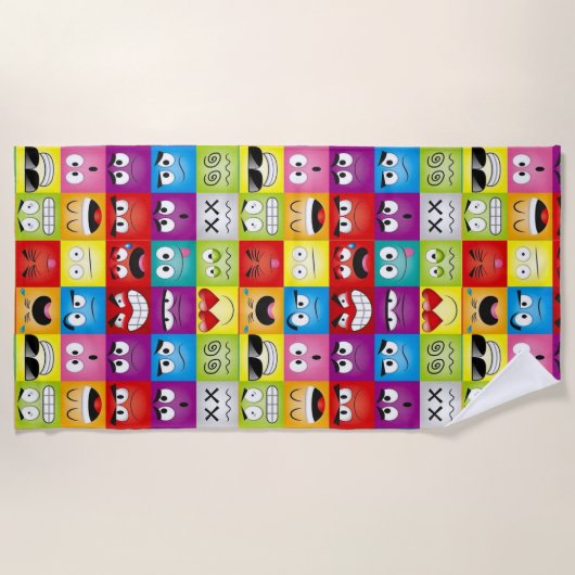 Moods and Emoticons ビーチタオル (正面)