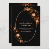 Moodyブラックと焦げたオレンジ色のフローラポスト結婚- 案内状 (正面/裏面)