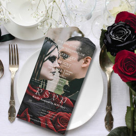 Moody エレガント Dark Gothic Red Rose on Black Photo オールインワン招待状