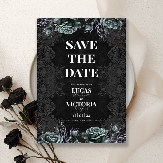Moody ビクトリアン Gothic Wedding Save the Date 招待状