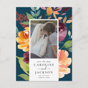 Moody Autumn Flowers Photo Save the Date ポストカード