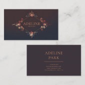 Moody Autumnal Floral and Copper Diamond Frame 名刺 (正面/裏面)