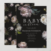  Moody Baby in Bloom Peony Dark Floral Baby Shower 招待状 (正面/裏面)