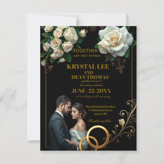 Moody Black Burgundy Blush Floral Peonies Wedding ノートカード (正面)