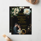 Moody Black Burgundy Blush Floral Peonies Wedding ノートカード (正面/裏面インサイチュ)