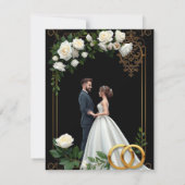 Moody Black Burgundy Blush Floral Peonies Wedding ノートカード (裏面)