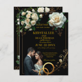 Moody Black Burgundy Blush Floral Peonies Wedding ノートカード (正面/裏面)