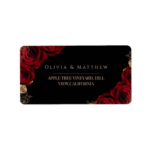 Moody Black Burgundy Roses Wedding  ラベル (正面)