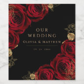 Moody Black Burgundy Roses Wedding  ワインラベル (シングルラベル)