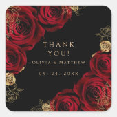 Moody Black Burgundy Roses Wedding Thank you  スクエアシール (正面)